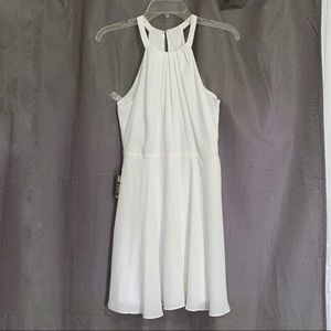 NWT Express White Fit and Flare Halter Mini Dress with Keyhole Back
